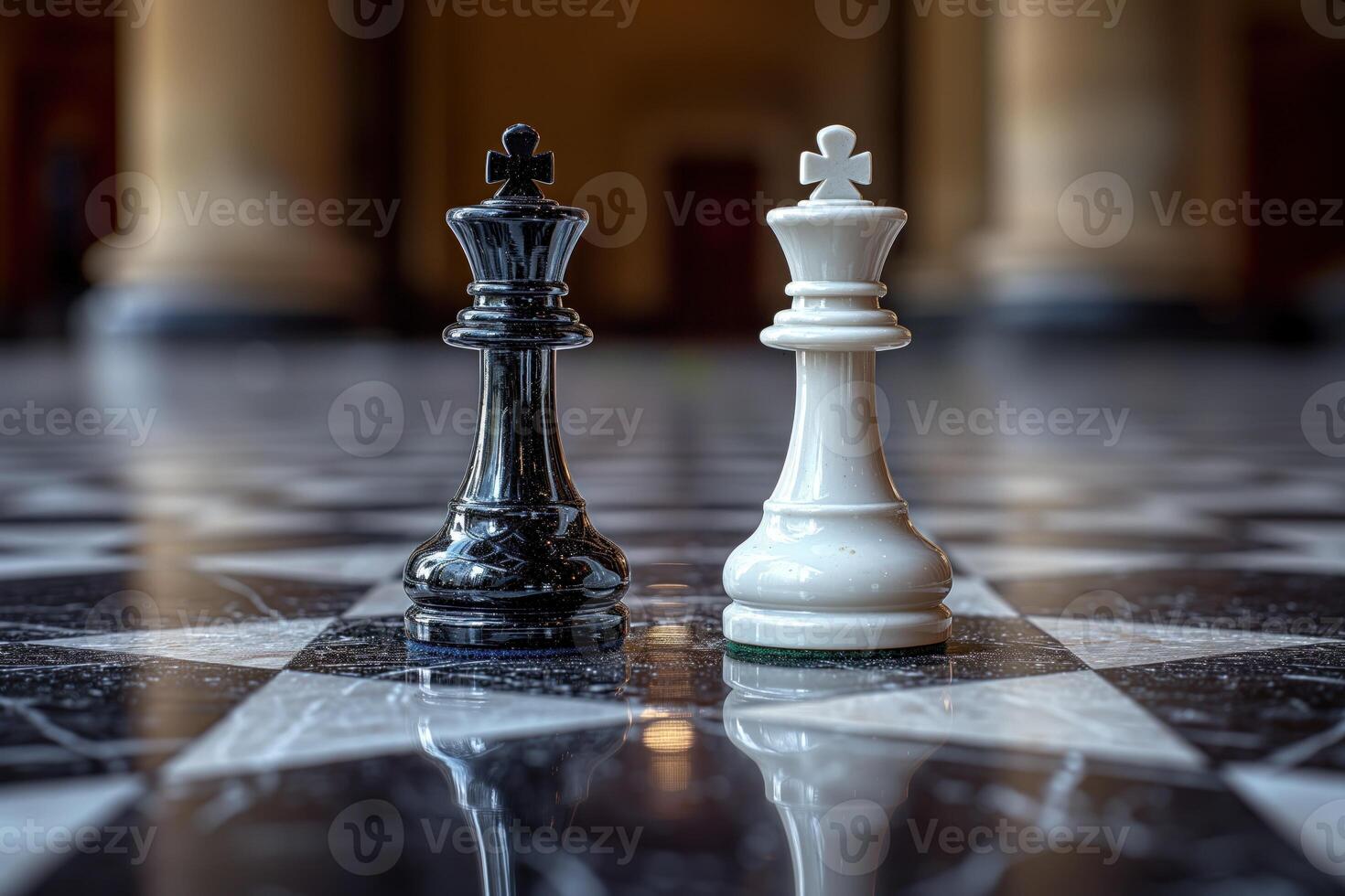 AI generated Black and white chess figures board posing in the front photo