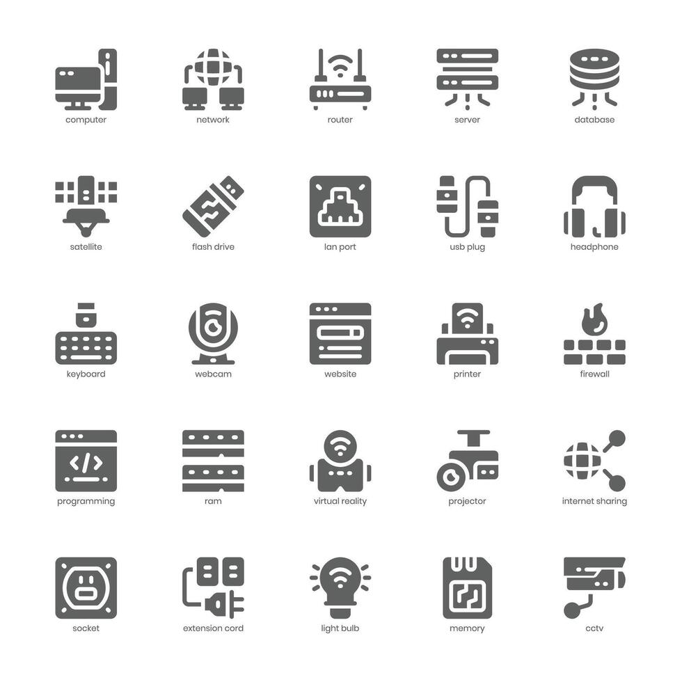 Computer Network icon pack for your website, mobile, presentation, and logo design. Computer Network icon glyph design. Vector graphics illustration and editable stroke.