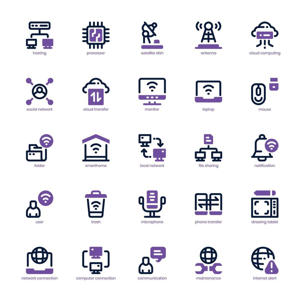 Computer Network icon pack for your website, mobile, presentation, and logo design. Computer Network icon dual tone design. Vector graphics illustration and editable stroke.