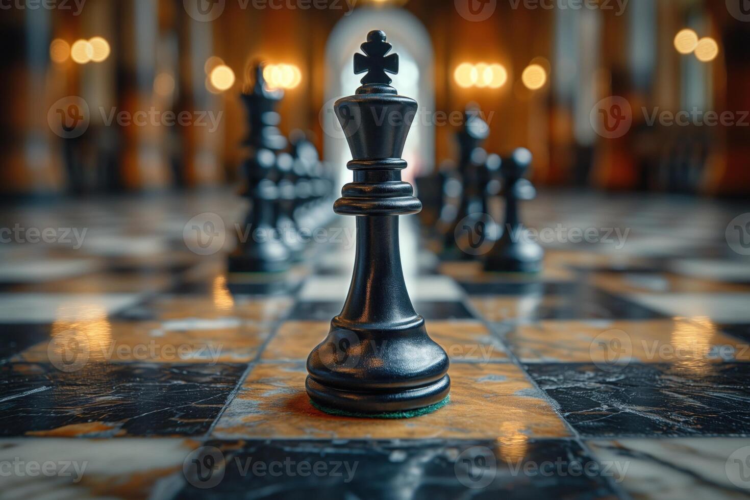 AI generated Black and white chess figures board posing in the front photo
