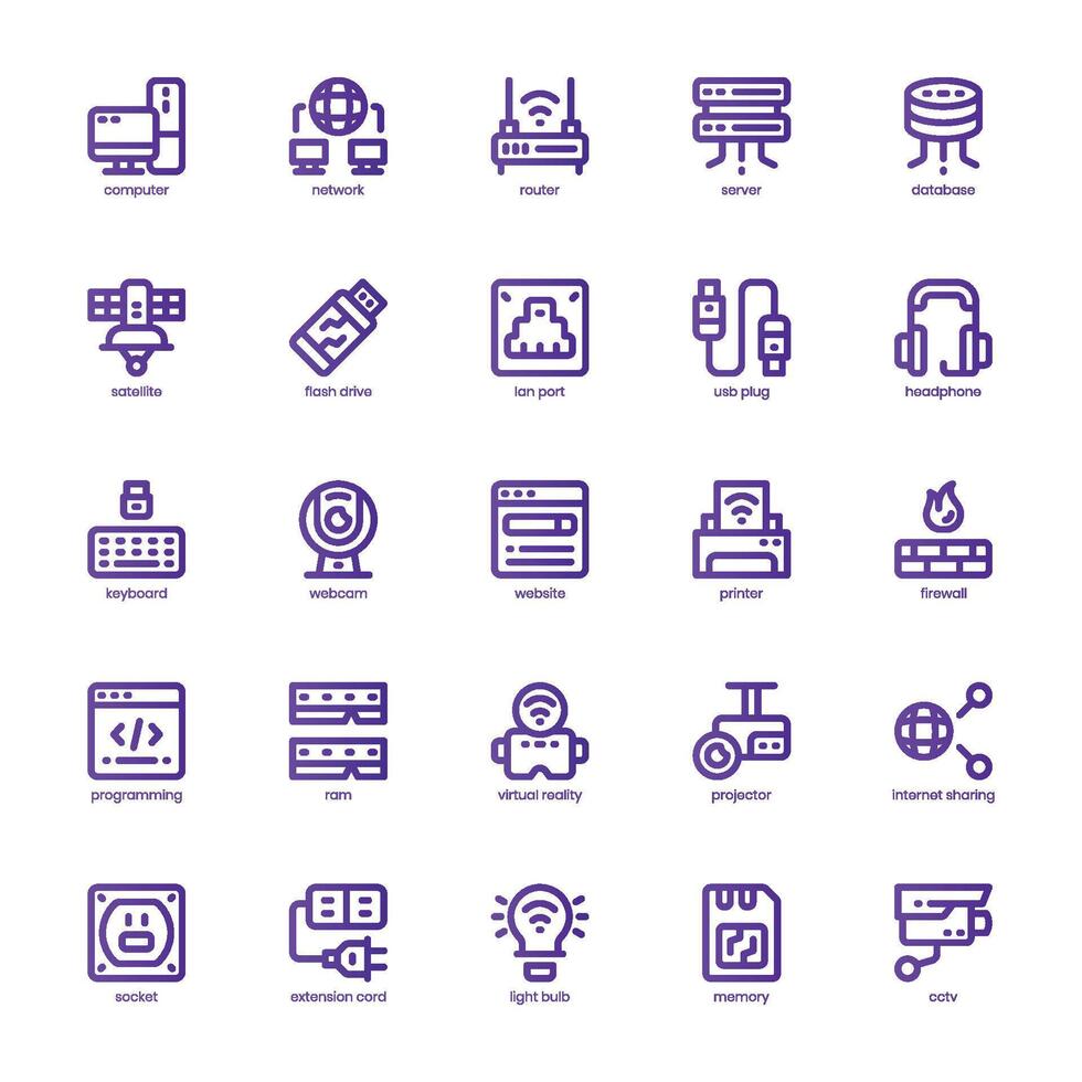 Computer Network icon pack for your website, mobile, presentation, and logo design. Computer Network icon basic line gradient design. Vector graphics illustration and editable stroke.