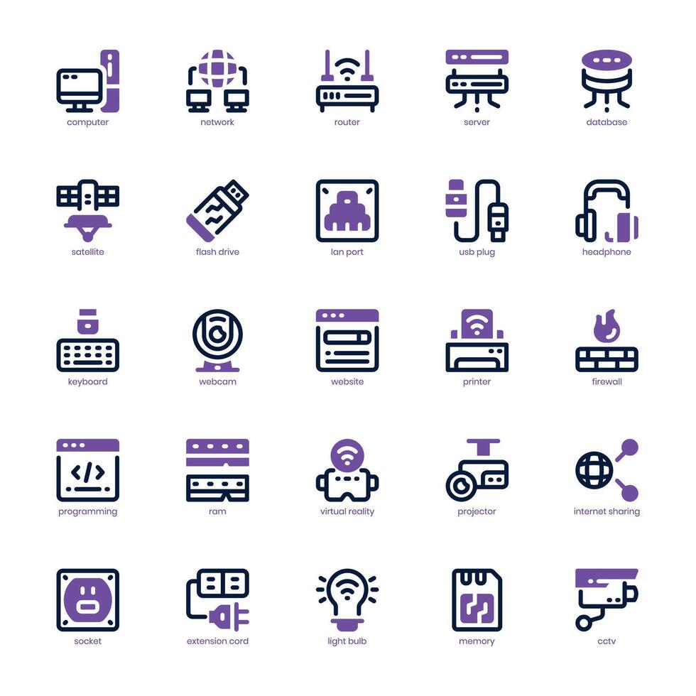 Computer Network icon pack for your website, mobile, presentation, and logo design. Computer Network icon dual tone design. Vector graphics illustration and editable stroke.