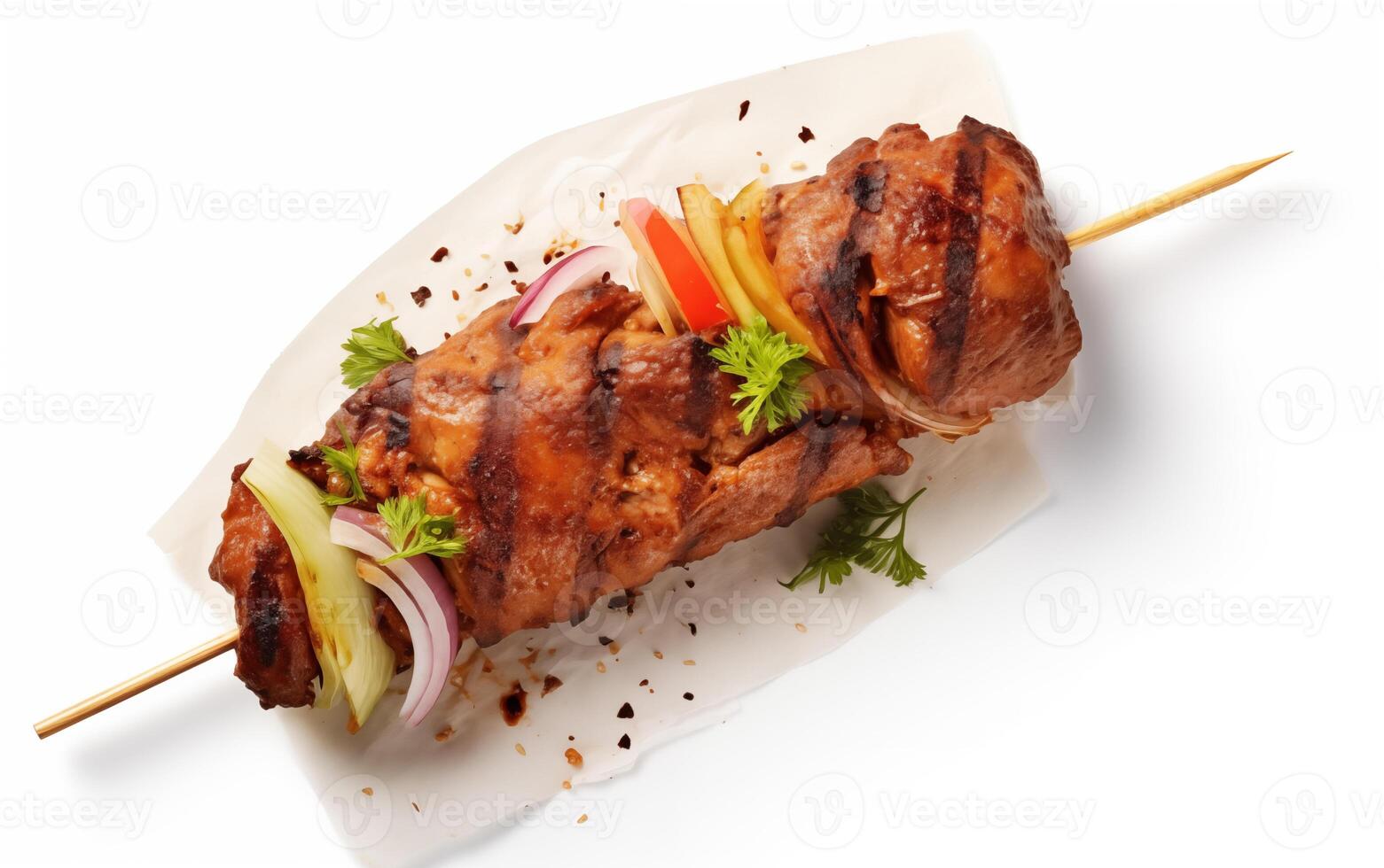 AI generated Tasty fried grilled kebab Isolated on White background photo