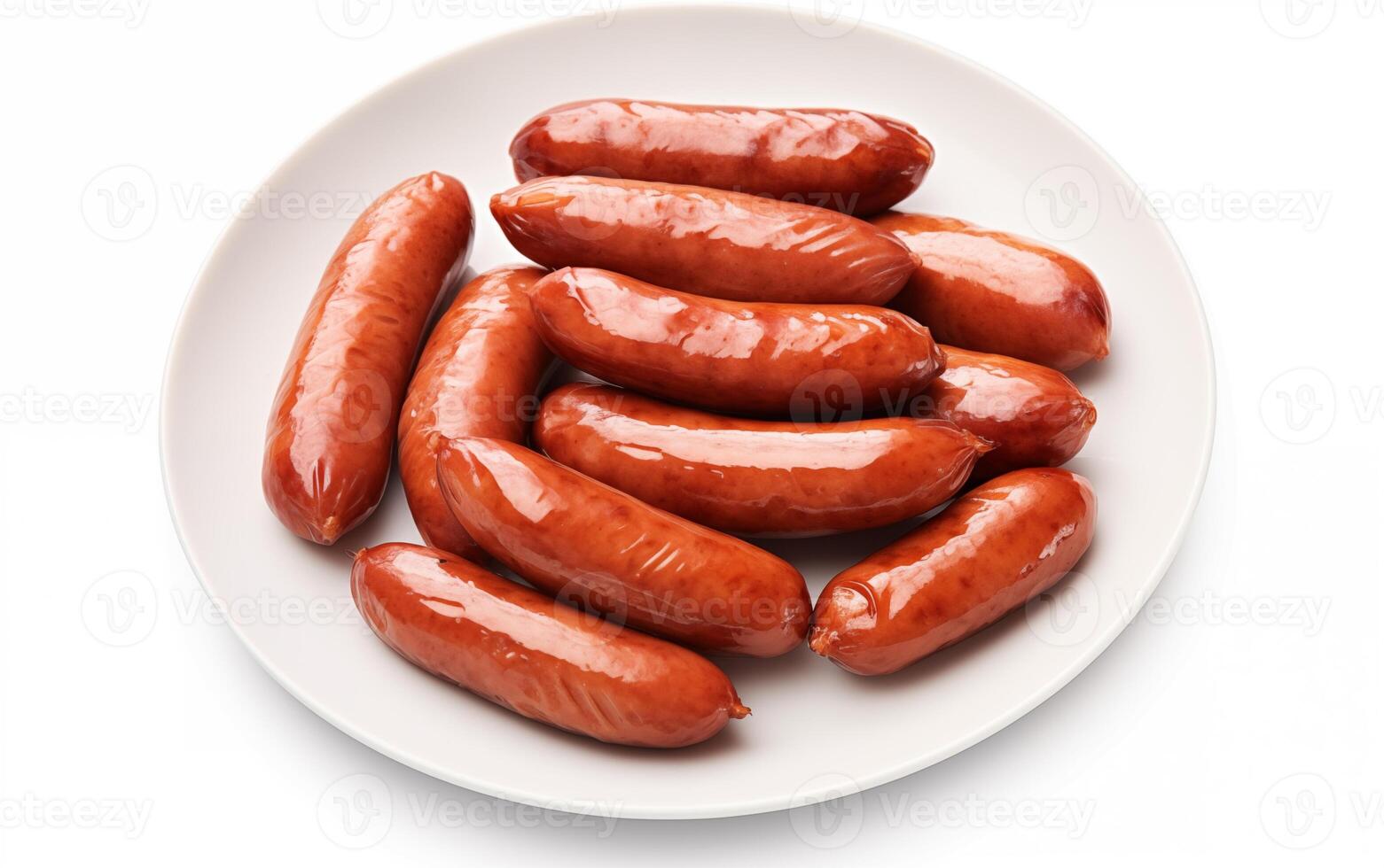 AI generated Tasty goodness sausages Isolated on White background photo