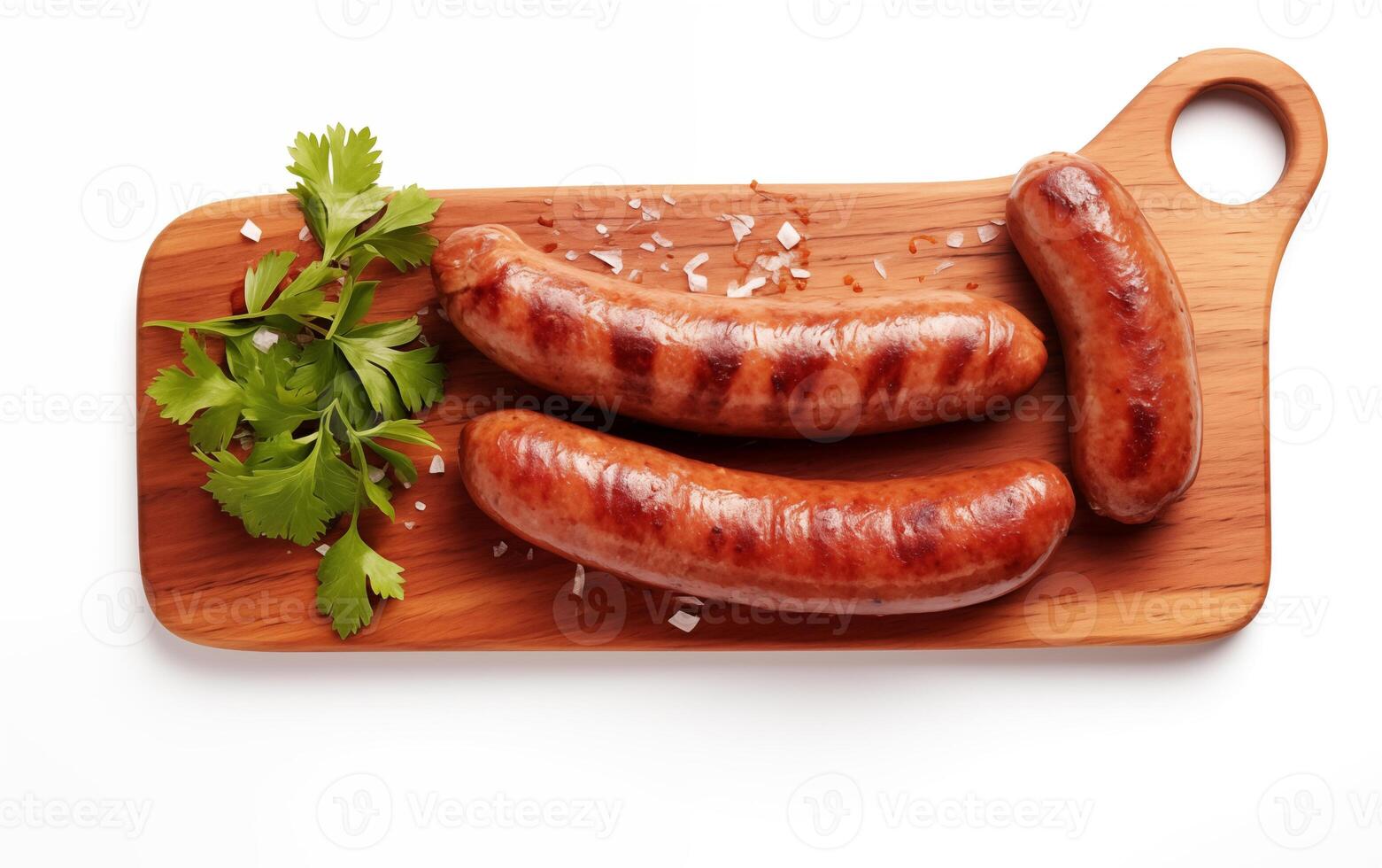 AI generated Tasty goodness sausages Isolated on White background photo