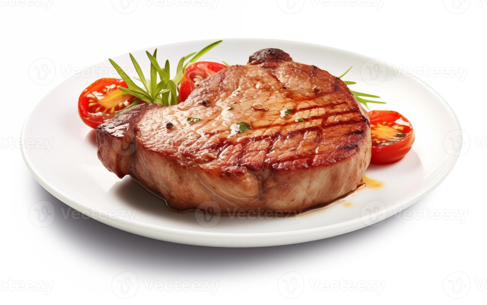 AI generated Grilled pork or beef steaks with chilli Isolated on White background photo