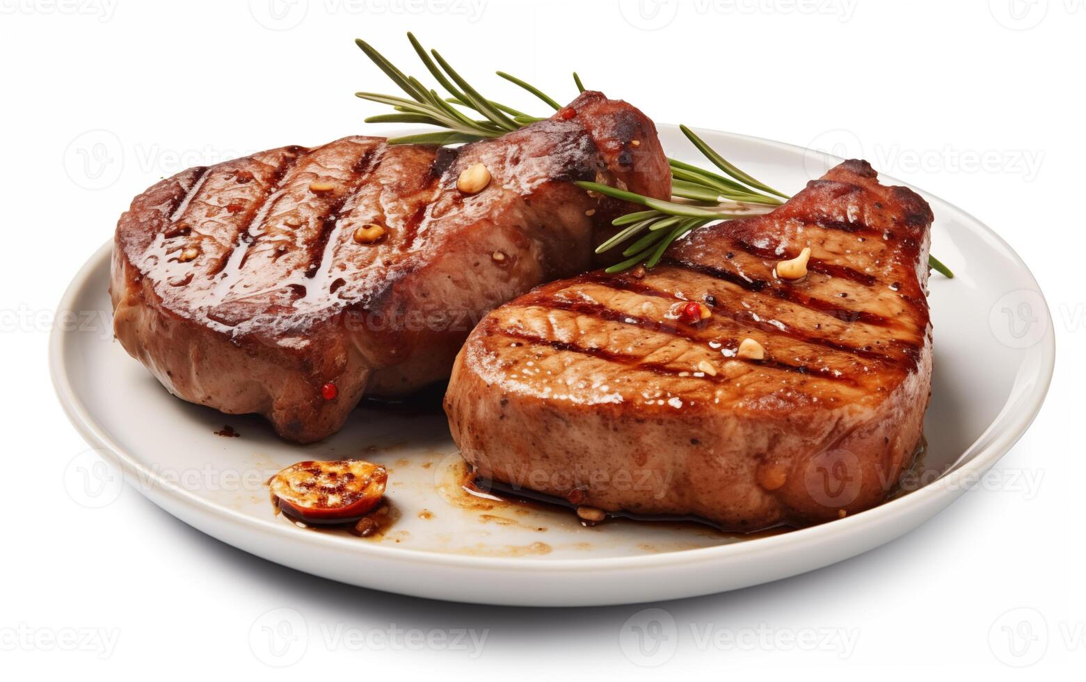 AI generated Grilled pork or beef steaks with chilli Isolated on White background photo