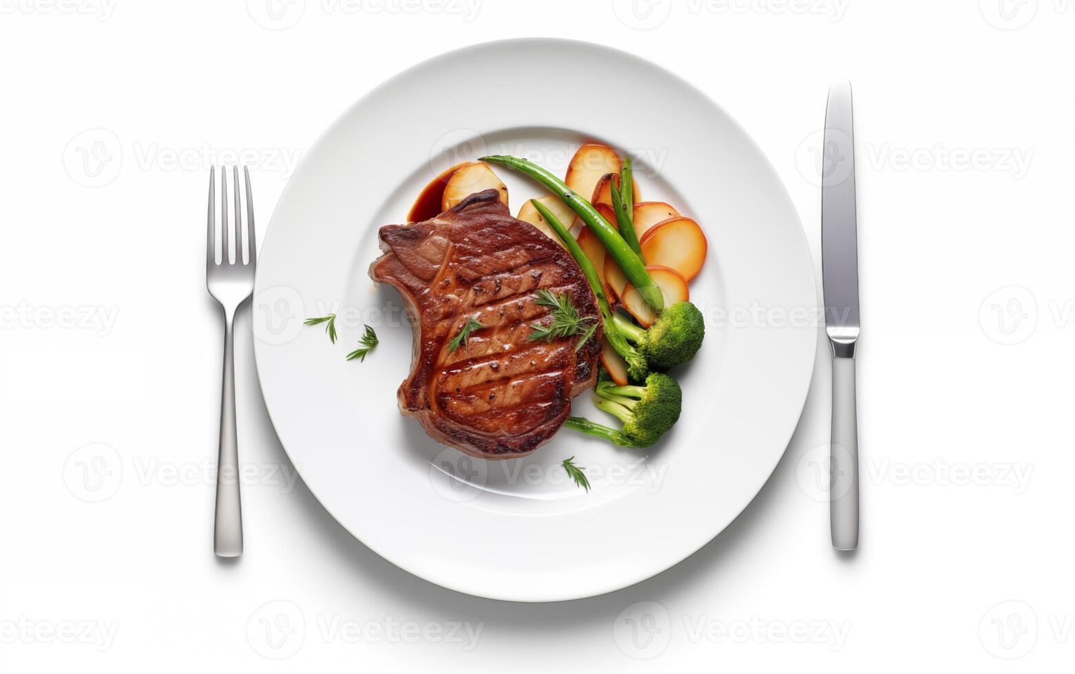 AI generated Grilled pork or beef steaks with chilli Isolated on White background photo