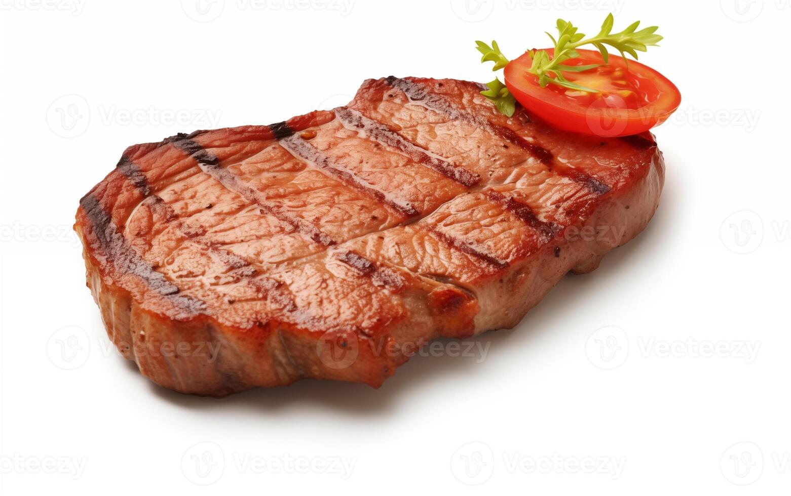AI generated Grilled pork or beef steaks with chilli Isolated on White background photo