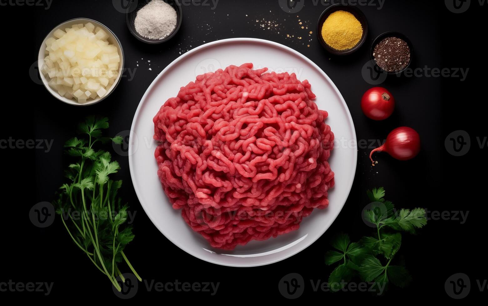 AI generated Fresh minced meat ready for cooking Isolated on White background photo