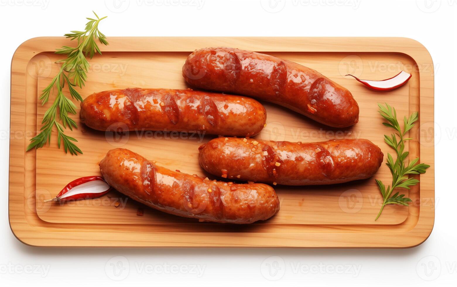 AI generated Tasty goodness sausages Isolated on White background photo