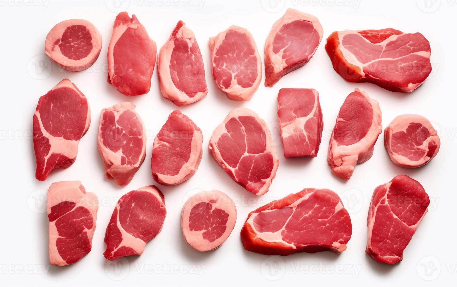 AI generated Meat cow ready with vegetable for cooking Isolated on White background photo