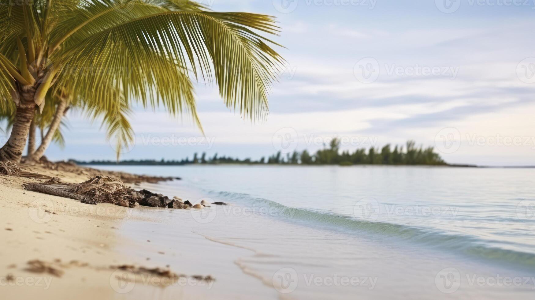 AI generated A Picturesque Beach Setting with Palm Trees, Capturing the Spirit of Summer and Leisure photo