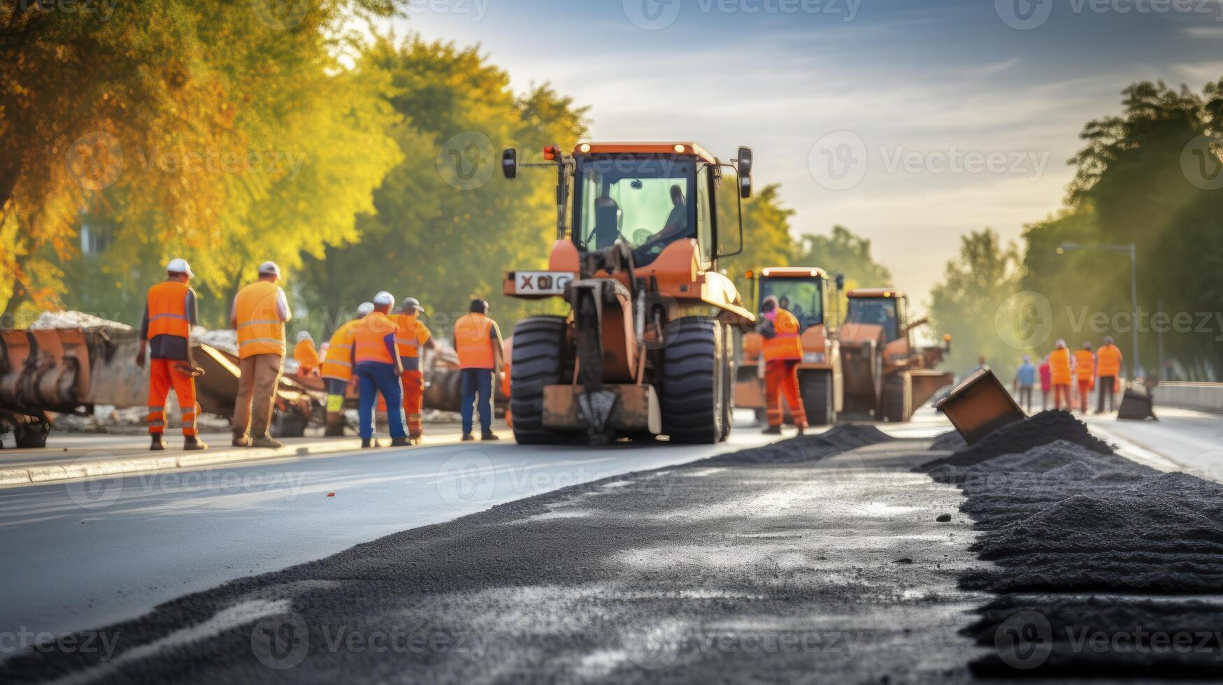 AI generated A Glimpse into the Dynamic Landscape of a Highway Construction Site Laying New Asphalt photo