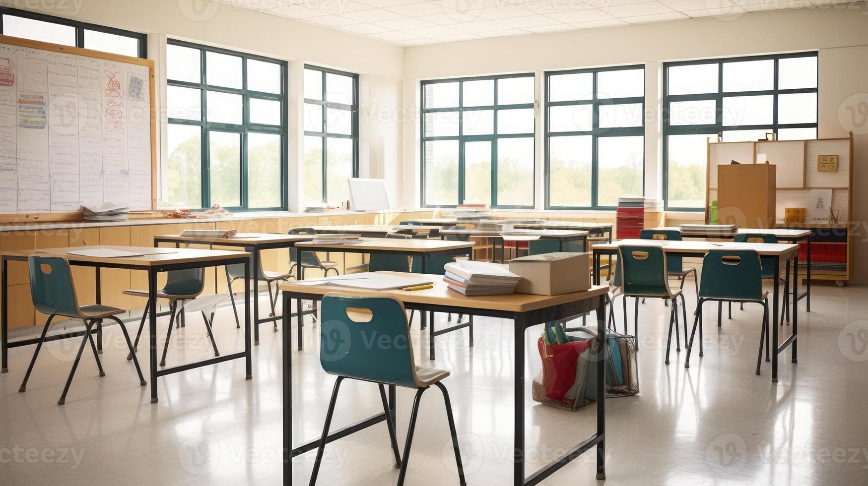 AI generated The Well-Ordered Interior of a Classroom Filled with Desks Ready for Learning photo