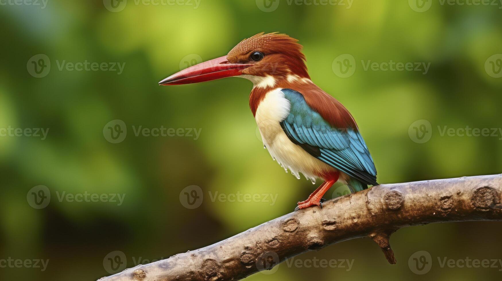 AI generated The Vibrant White-Throated Kingfisher Poised Elegantly on a Branch photo