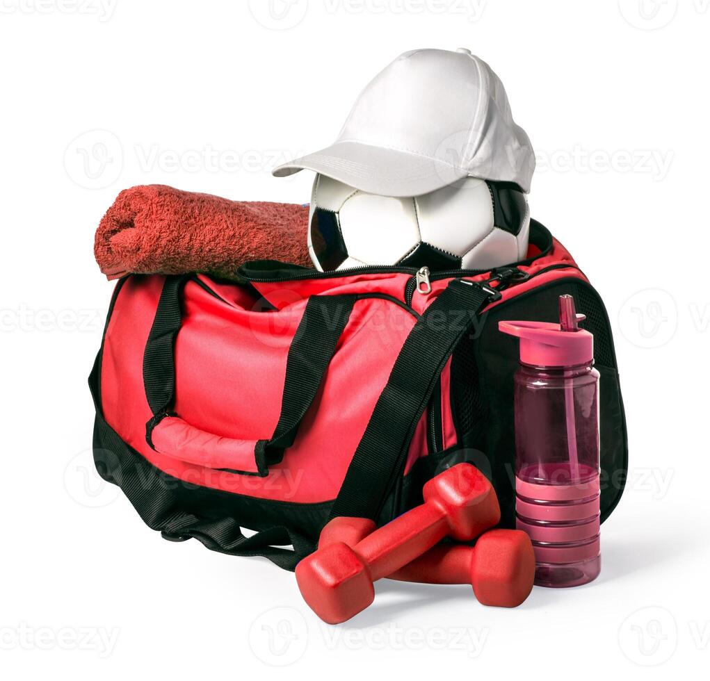 bolsa de deporte con equipamiento deportivo foto