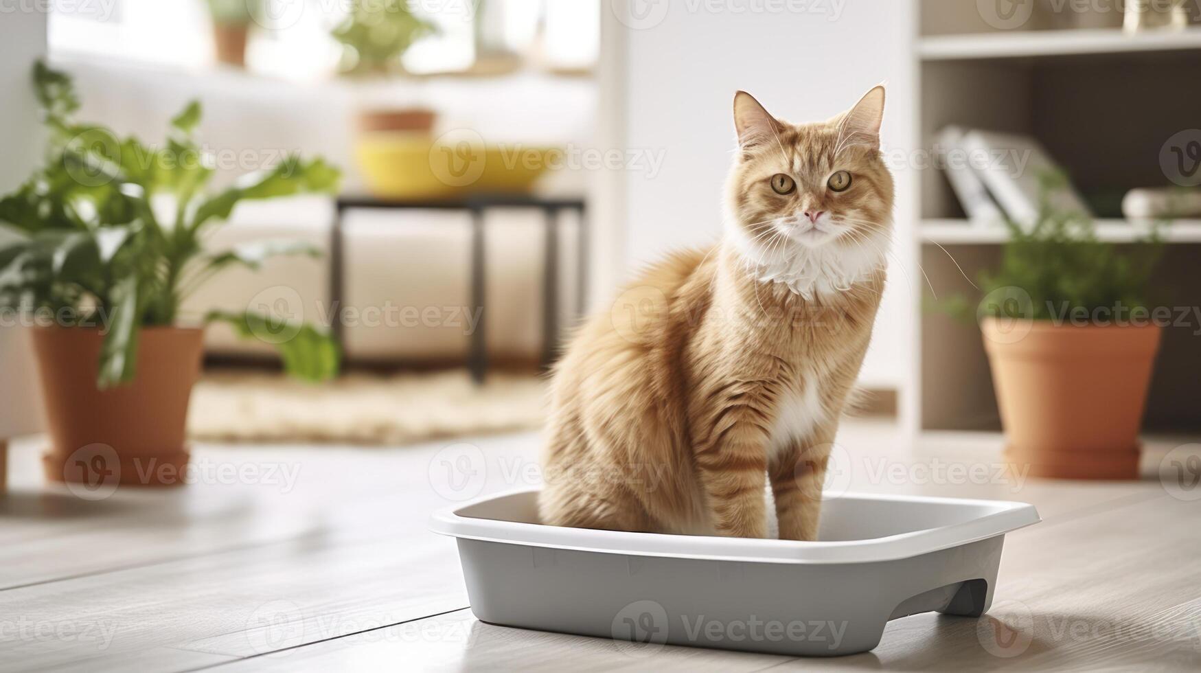 AI generated Cozy Comfort - Cute cat in the litter box in room photo