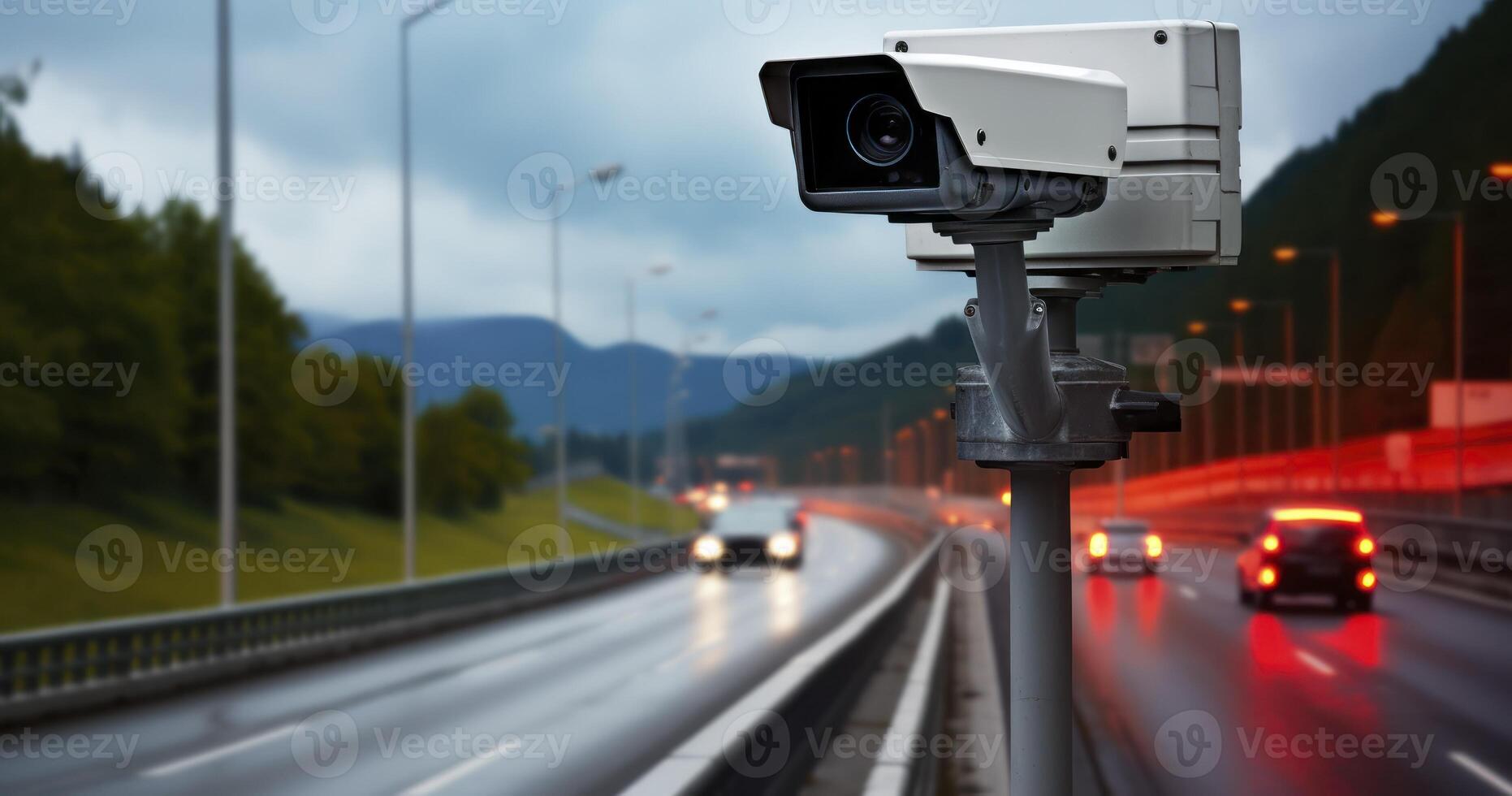 AI generated Traffic Compliance - A Radar Speed Control Camera Mounted for Effective Road Safety Management photo