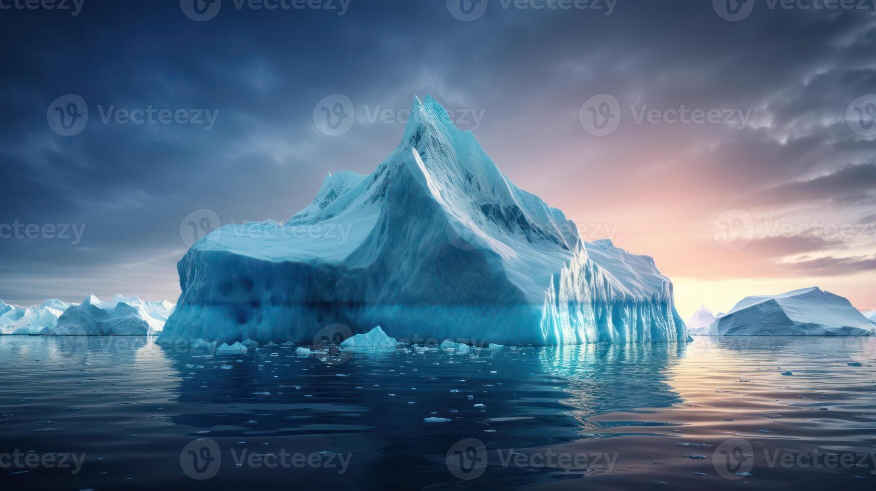 ai generado grande hielo iceberg derritiendo en Oceano como clima cambio concepto foto