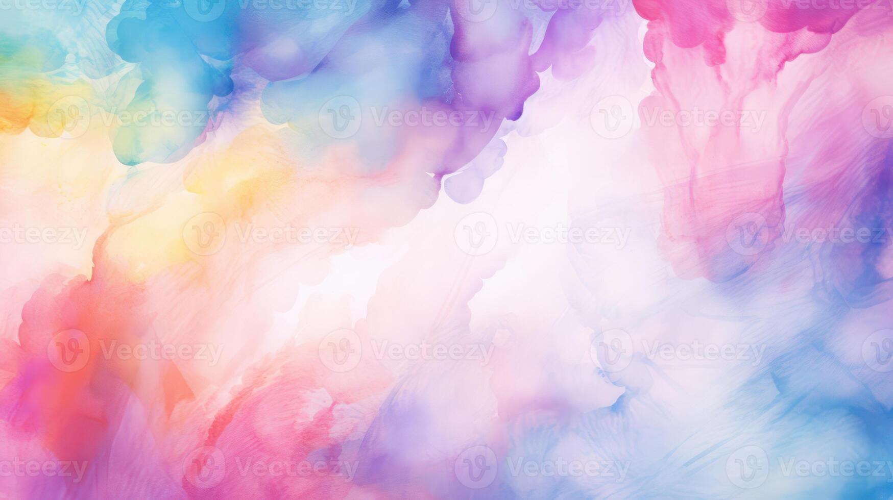 AI generated blue watercolor paint background design with colorful orange pink borders and bright center photo