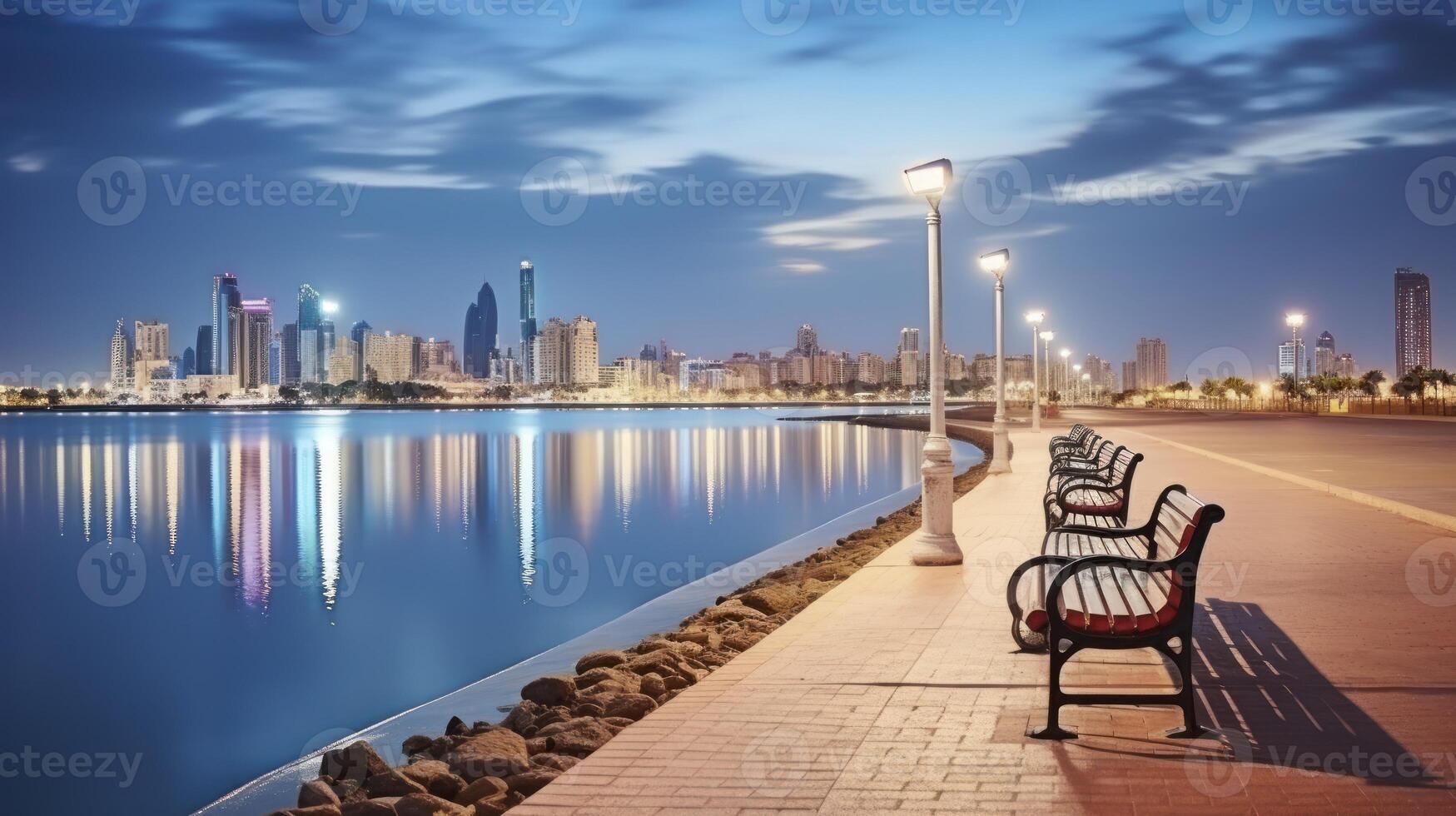 AI generated Waterfront Elegance - A Mesmerizing View of the City on the Persian Gulf photo