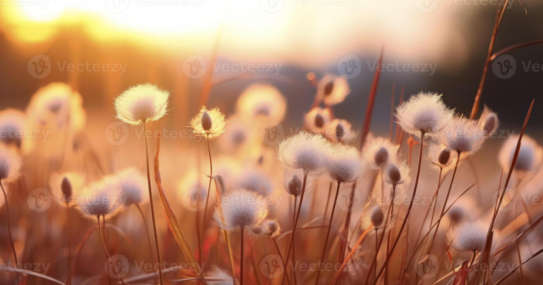 AI generated The Enchanting Grass Blossoms Illuminated by the Warmth of a Setting Sun photo