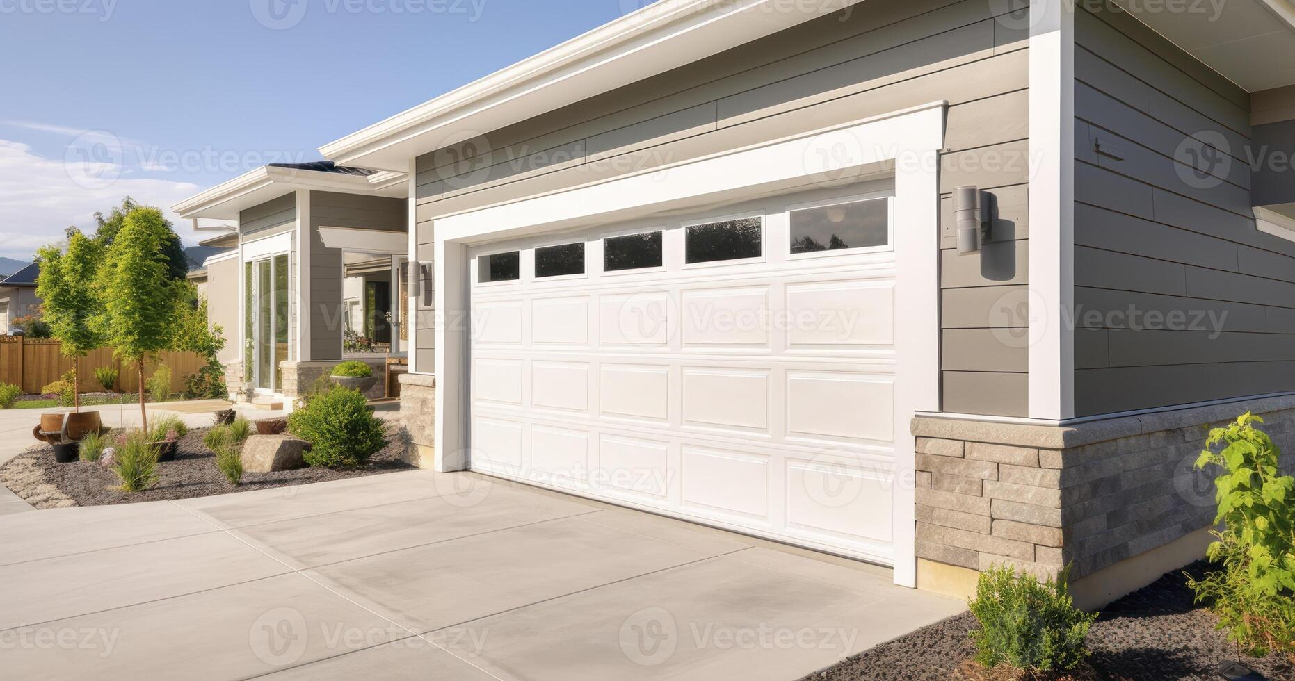 AI generated The Garage and Driveway of a Modern Residence Under a Clear, Sunny Sky photo