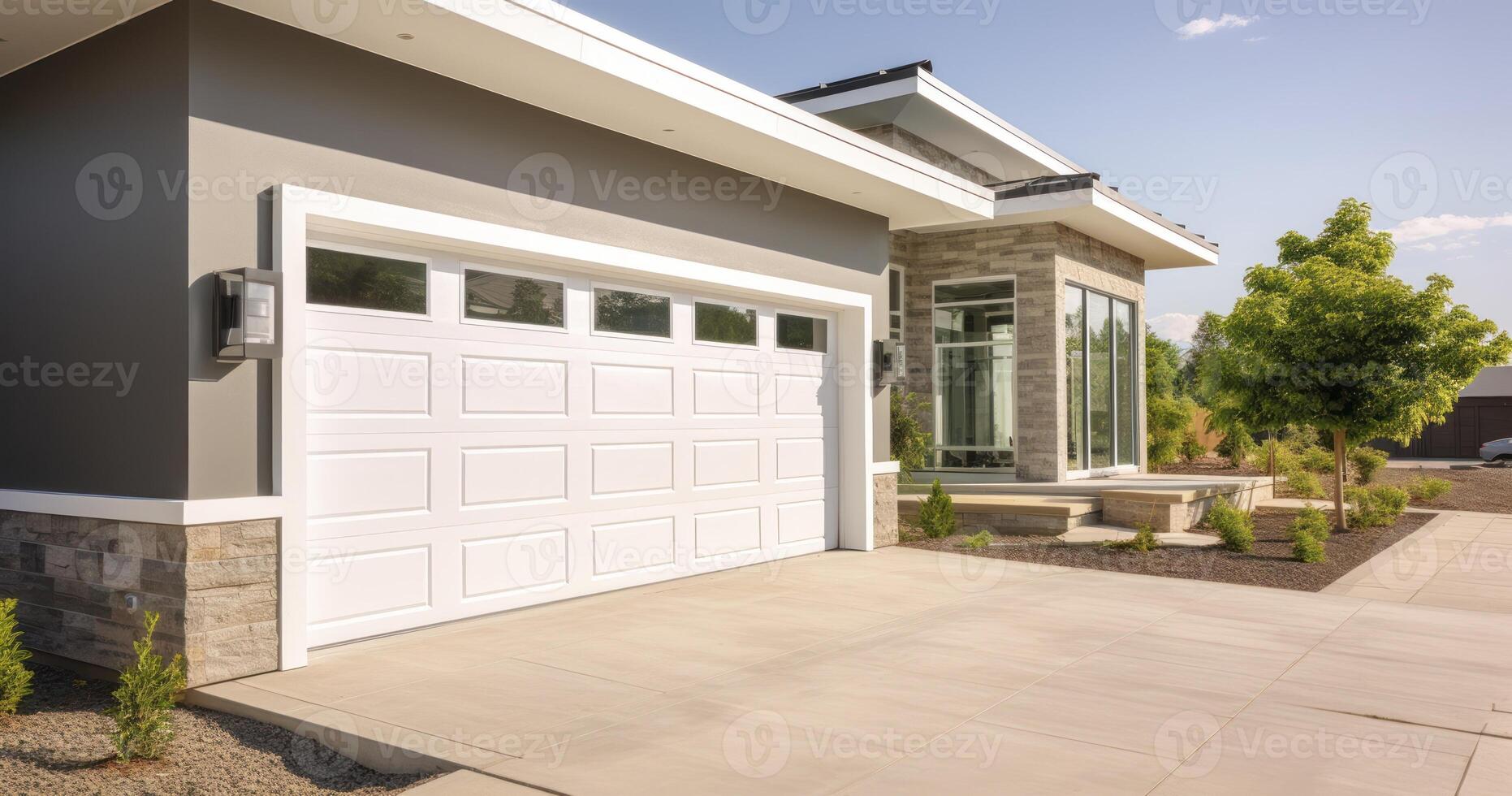AI generated The Welcoming Garage and Driveway of a Modern Home, Embraced by Sunshine photo