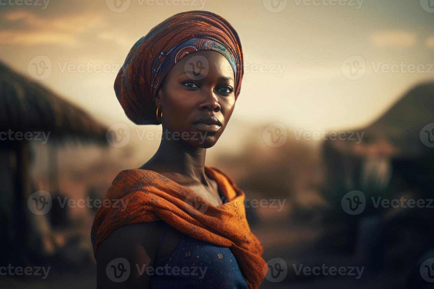 AI generated African woman wearing traditional colorful garment. Generate ai photo