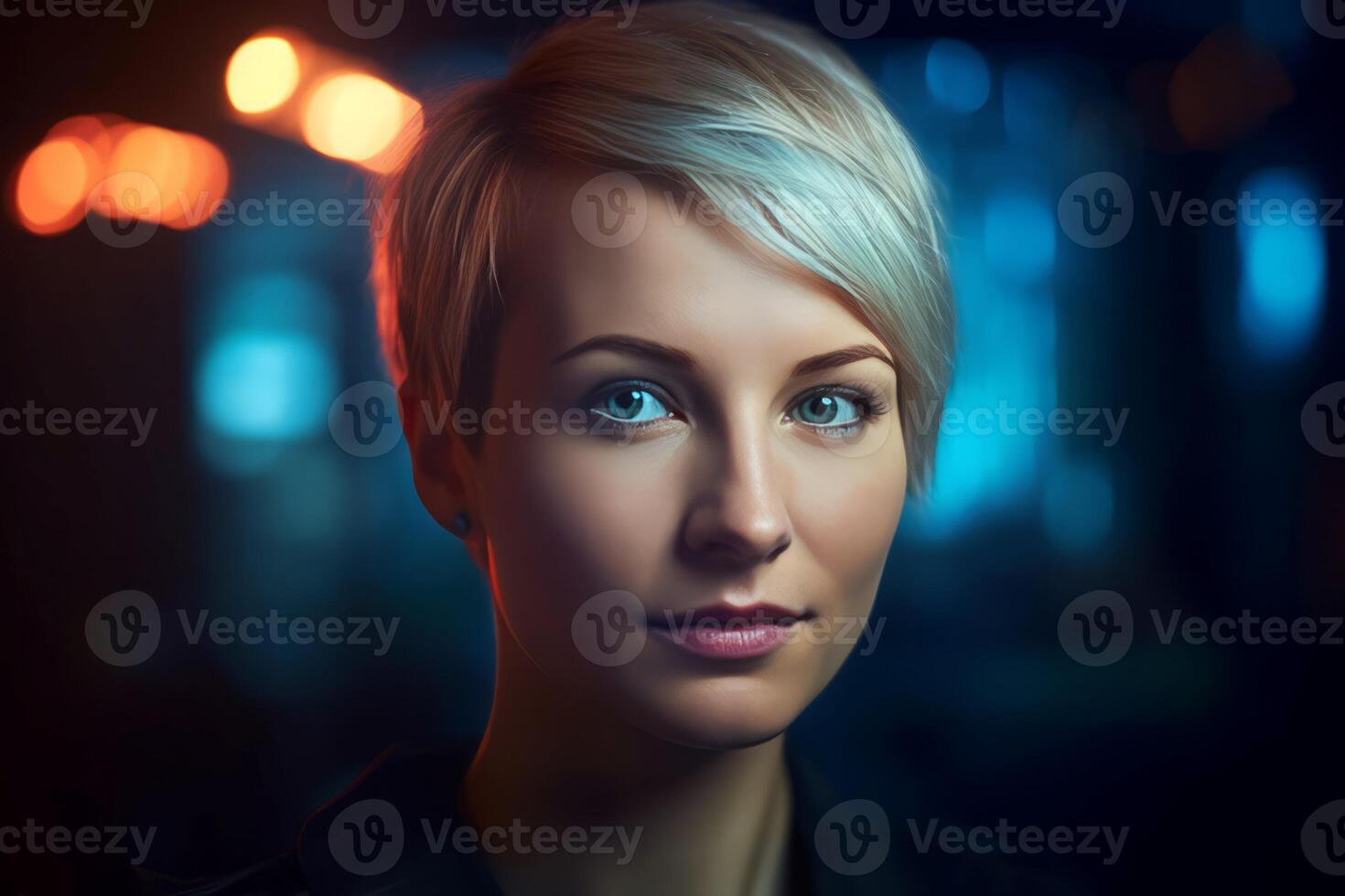 AI generated Attractive woman with blond bobbed hairdo. Generate ai photo