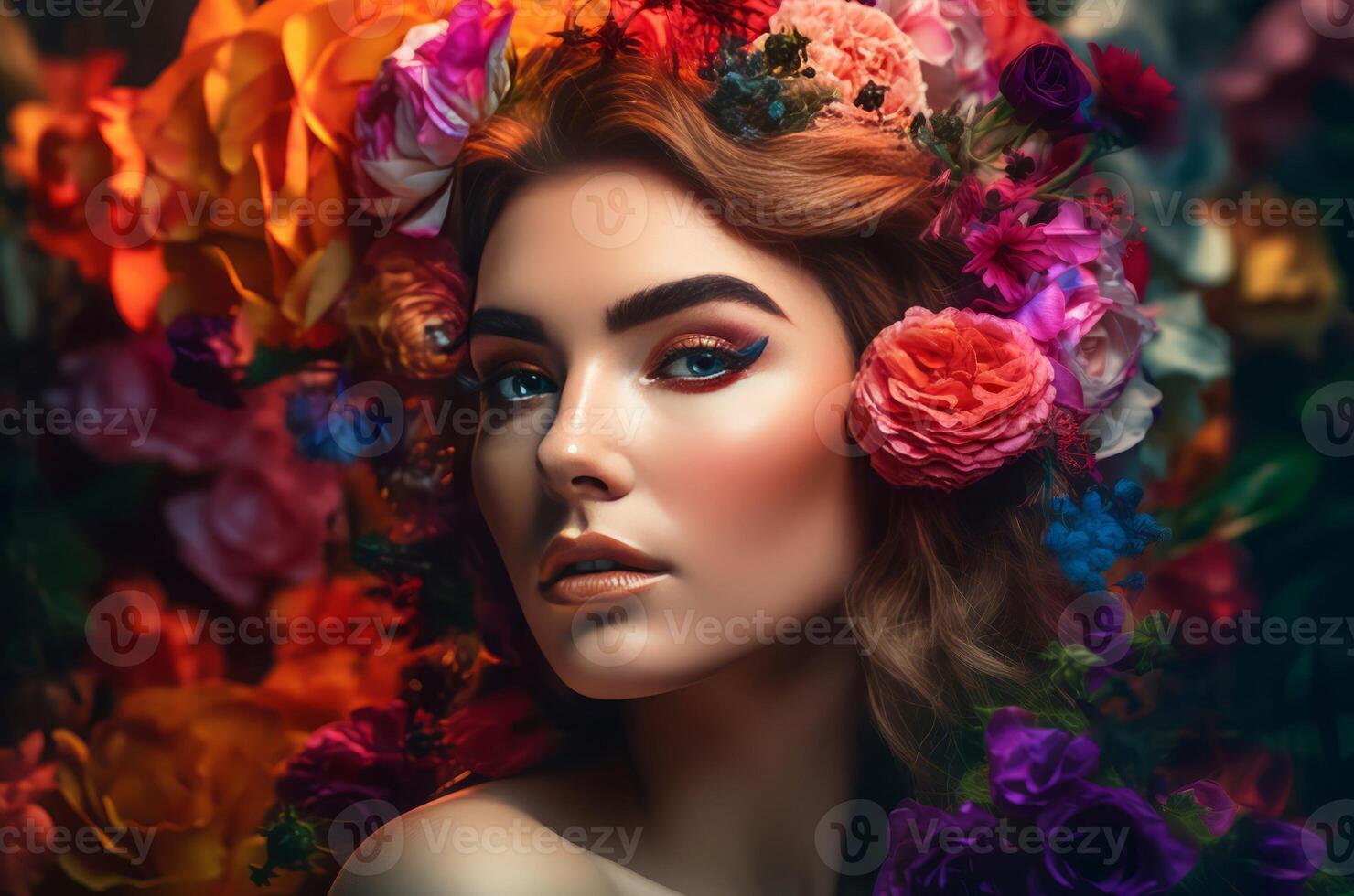 AI generated Beautiful woman with colorful makeup. Generate ai photo