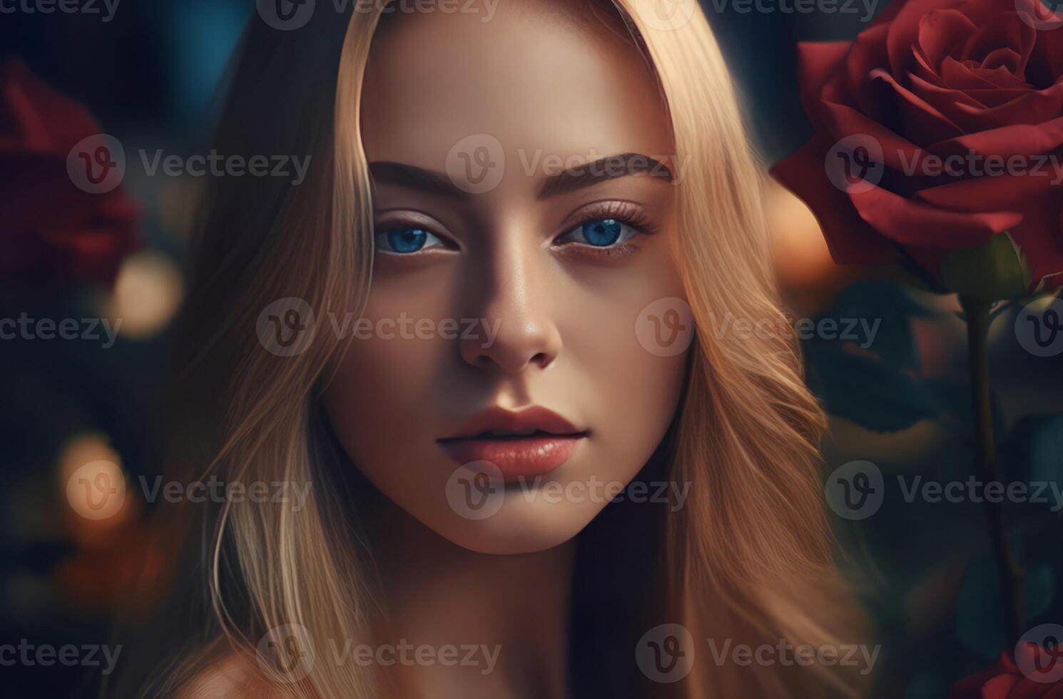 AI generated Tender lady with blonde hair. Generate AI photo