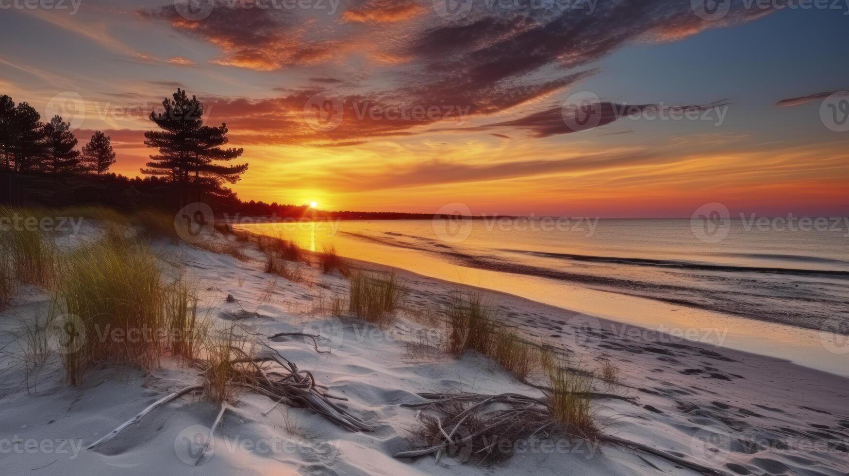 AI generated The Mesmerizing Hues of Evening on a Baltic Sea Island Beach photo