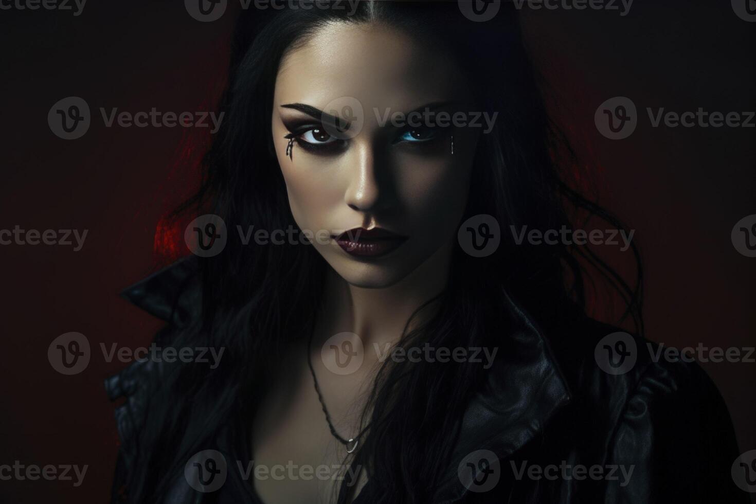 ai generado en un místico narrativo, un cautivador mujer, el femme fatal, exuda un seductor encanto, encarnando el enigmático seducir de un vampiro heroína. foto