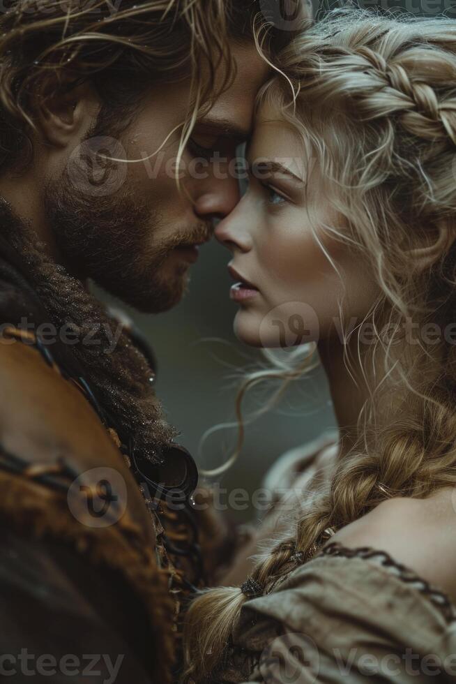 ai generado un hermosa Pareja en medieval ropa foto