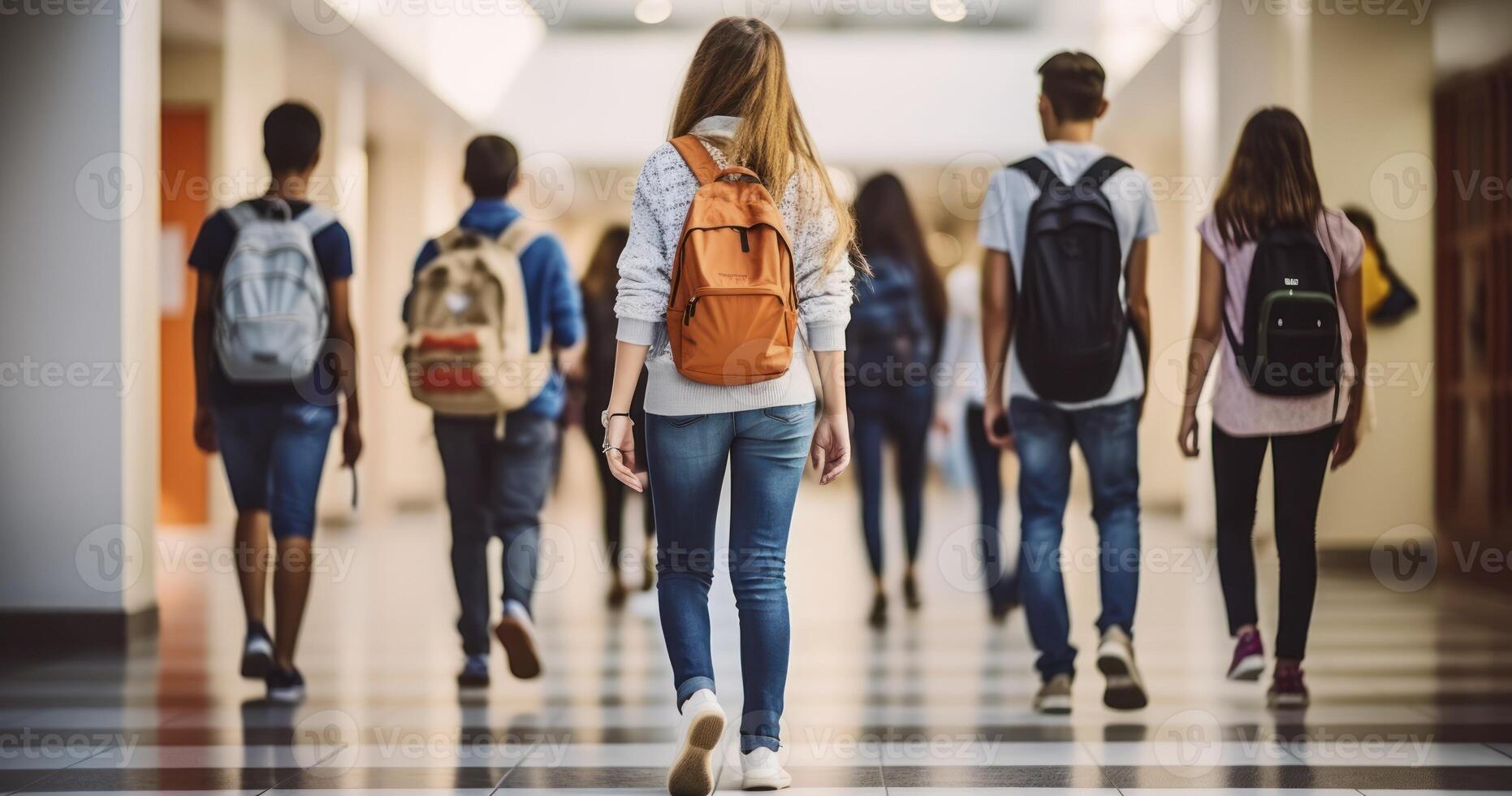 AI generated Unrecognizable Students in the Midst of Their Daily High School Hallway Commute photo