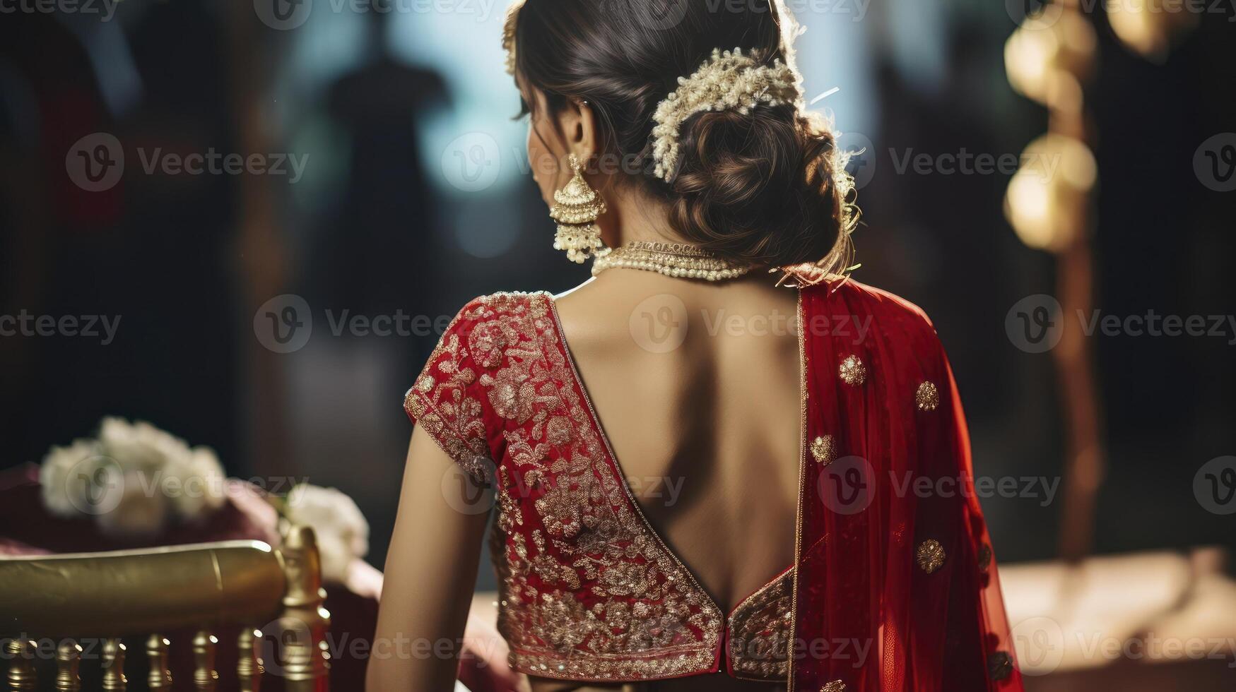 AI generated The Ethereal Transformation of a Hindu Bride in Her Red Lehenga on the Morning of Her Nuptials photo