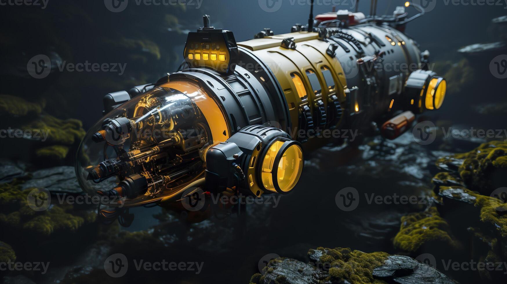 AI generated a submarine in the ocean with a large ship photo