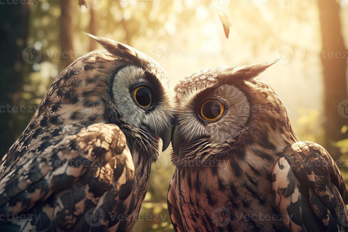 AI generated Wildlife couple owls kissing. Generate ai photo