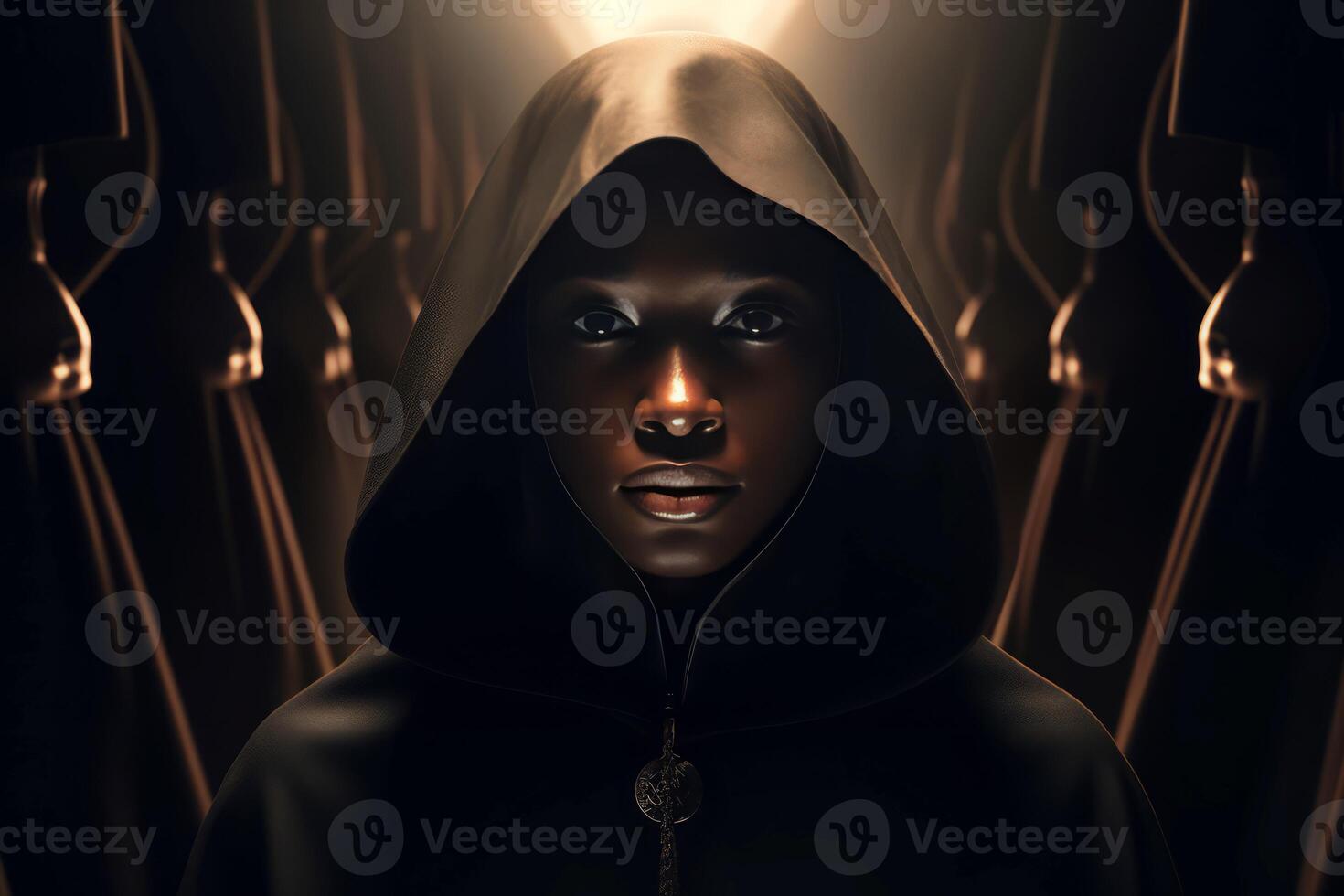 AI generated Beautiful mysterious black woman sorcery. Generate ai photo