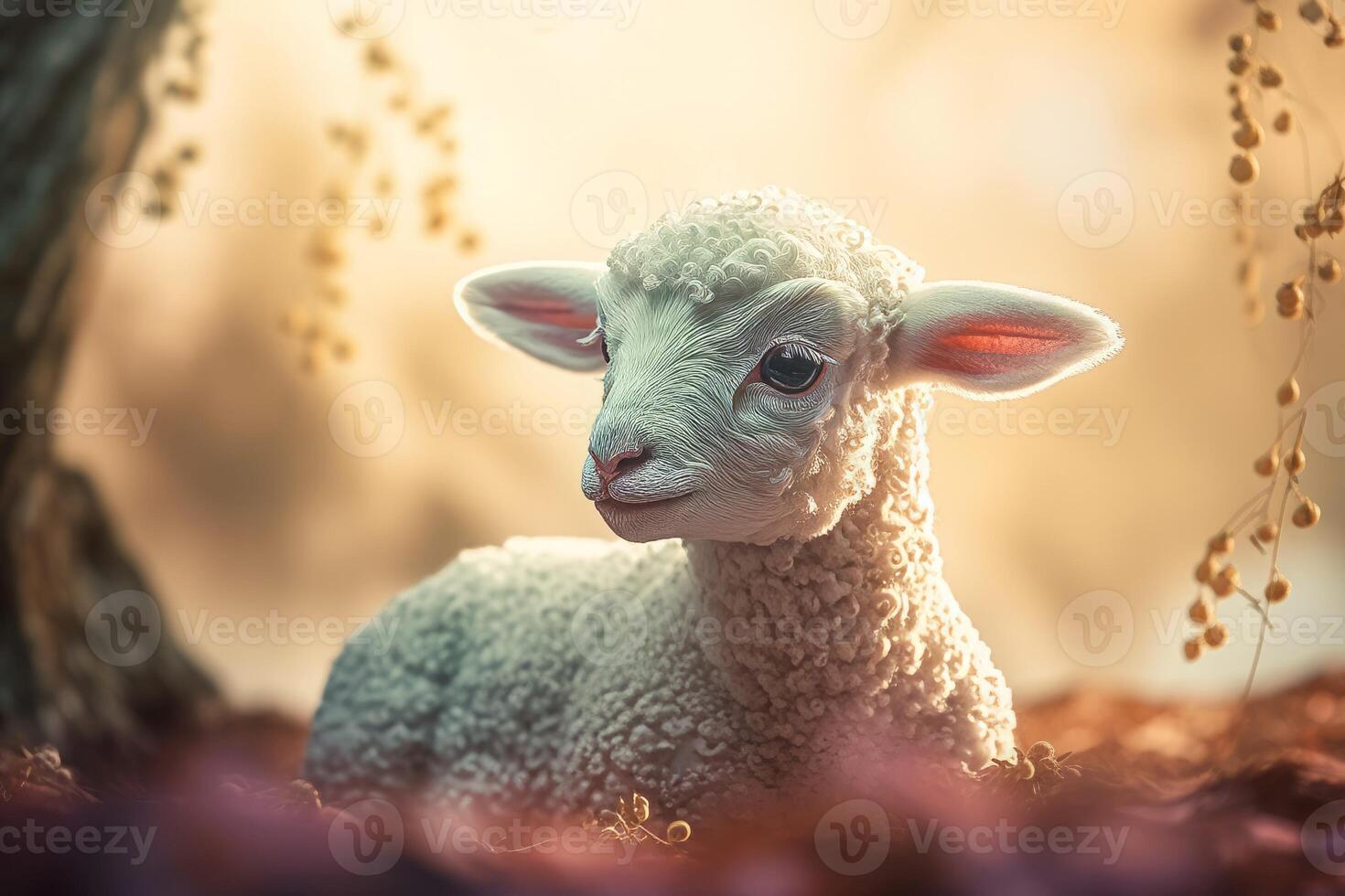 AI generated Cute baby lamb farm. Generate ai photo