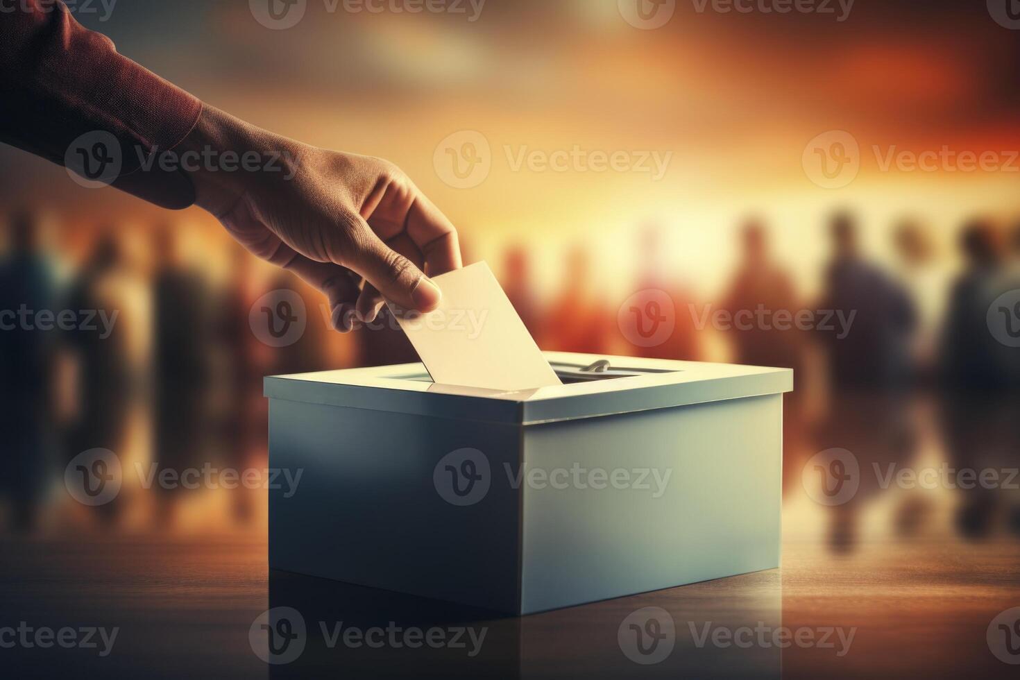 AI Generated Eagerly putting their vote into the ballot box, the voter's hand showcases the essence of democracy photo