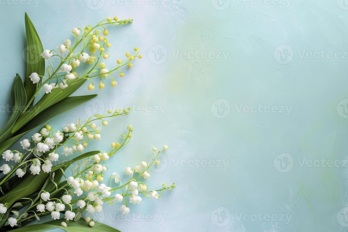AI generated lily of the valley flowers on blue background photo