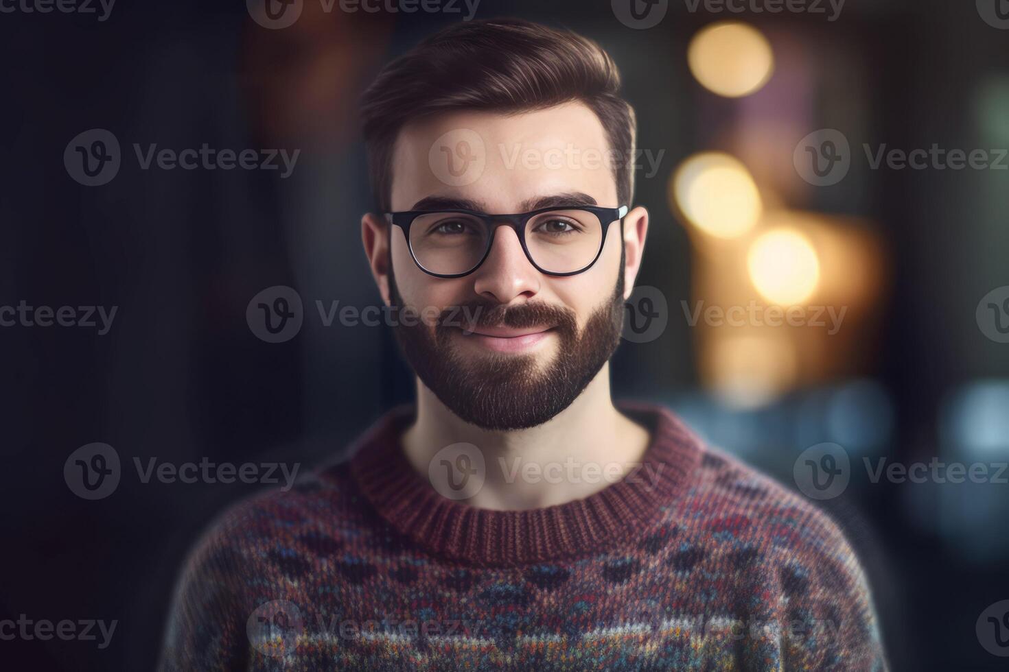 AI generated Bearded handsome man in sweater wearing glasses. Generate ai photo