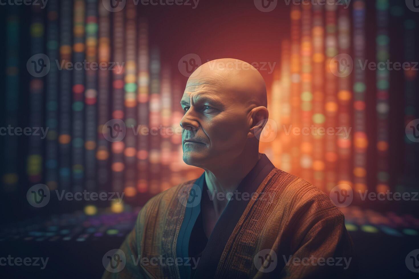 AI generated Meditation bald trader man. Generate ai photo