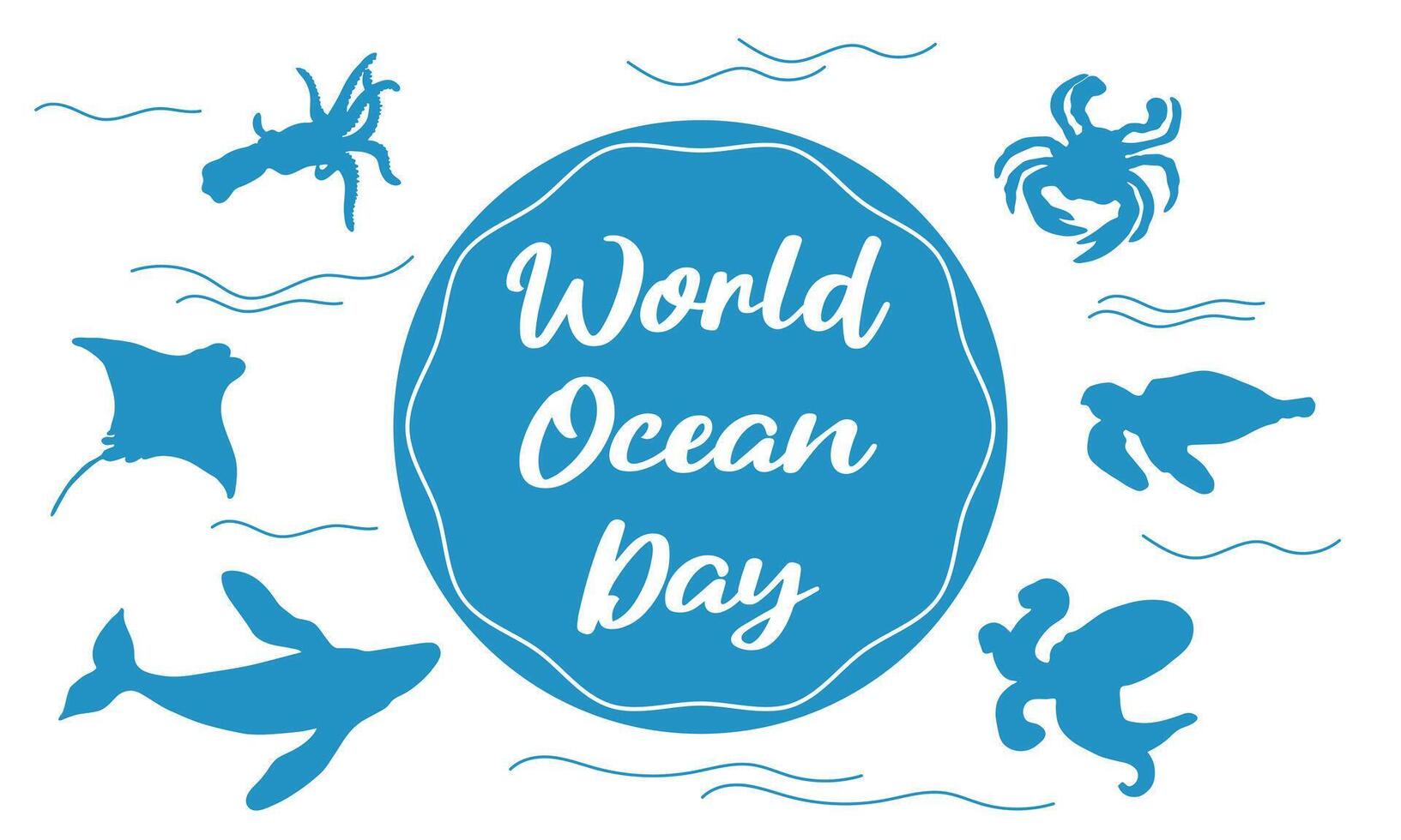 Vector with the image of whales and other inhabitants of the seas and oceans. Banner of the World Marine Mammal Protection Day.