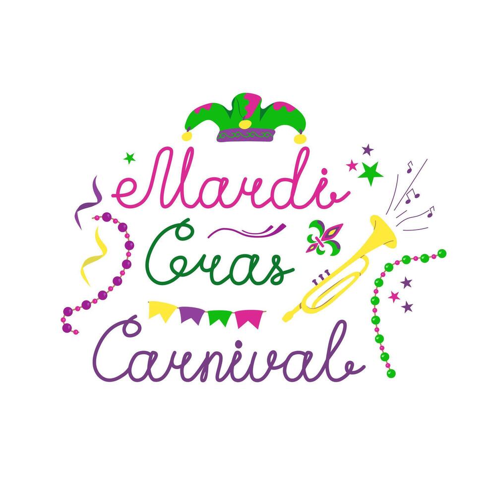 vector color letras para mardi gras carnaval.mardi gras fiesta diseño. colección de francés tradicional mardi gras simbolos