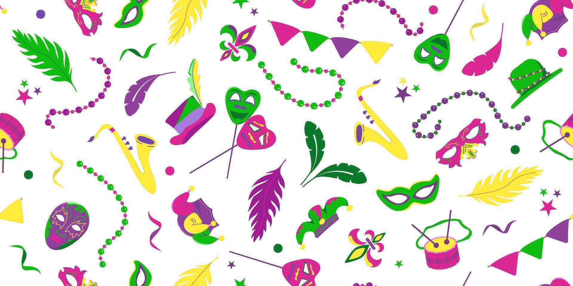Seamless color illustration of the Mardi Gras carnival. Background design for a Mardi Gras party. vector
