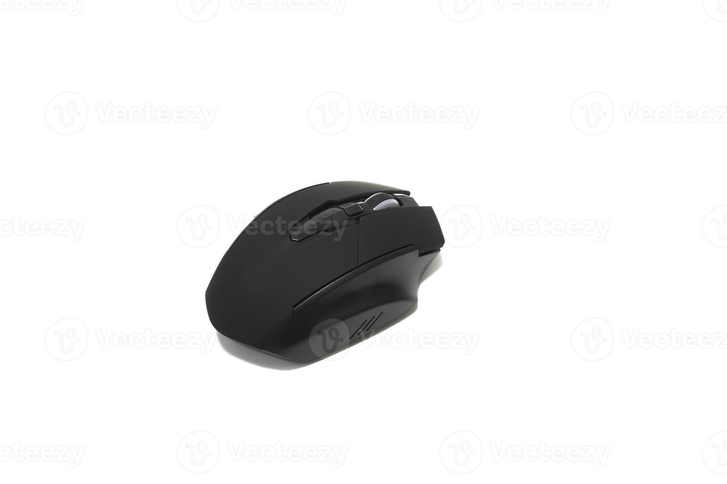 A contemporary wireless black computer mouse, isolated on a white background. photo